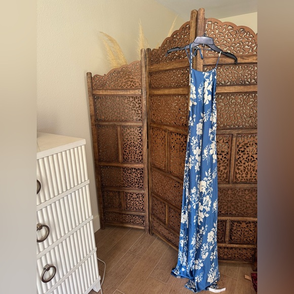 NEW NWT Reformation Jeany Silk Maxi Dress Cyanotype Blue - Picture 2 of 3